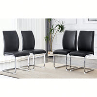 Set Of 4 High Resilience Black PU Dining Chairs With Arched Silver Metal Legs