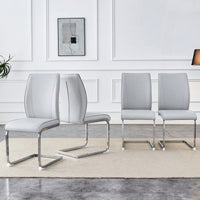 Set Of 4 High Resilience Black PU Dining Chairs With Arched Silver Metal Legs