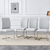 Set Of 4 High Resilience Black PU Dining Chairs With Arched Silver Metal Legs