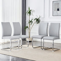 Set Of 4 High Resilience Black PU Dining Chairs With Arched Silver Metal Legs