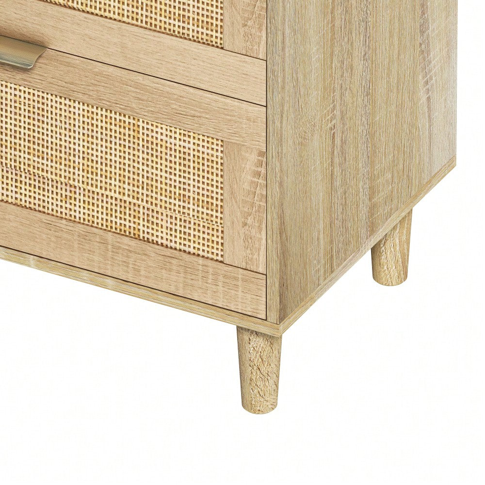 Natural 51 Inch Rattan Dresser with 6 Drawers Stylish Storage Versatile Clothes Cabinet with Metal Handles and Wood Legs