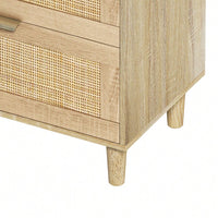 Natural 51 Inch Rattan Dresser with 6 Drawers Stylish Storage Versatile Clothes Cabinet with Metal Handles and Wood Legs