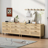 Natural 51 Inch Rattan Dresser with 6 Drawers Stylish Storage Versatile Clothes Cabinet with Metal Handles and Wood Legs