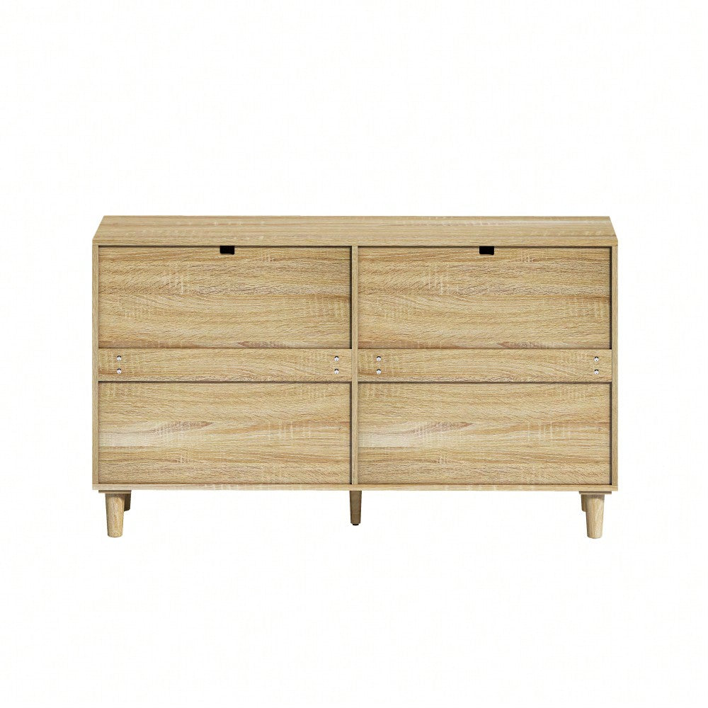 Natural 51 Inch Rattan Dresser with 6 Drawers Stylish Storage Versatile Clothes Cabinet with Metal Handles and Wood Legs