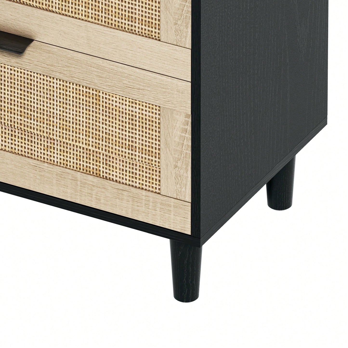 Natural 51 Inch Rattan Dresser with 6 Drawers Stylish Storage Versatile Clothes Cabinet with Metal Handles and Wood Legs