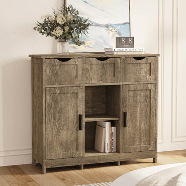 Vintage Wooden Storage Cabinet With Drawers And Shelves For Living Room Bedroom And Bathroom Home Decor