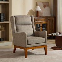 Beige High Back Upholstered Accent Chair For Living Room Bedroom Office Modern Club Armchair With Wood Legs