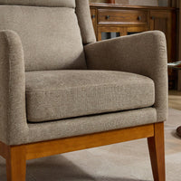 Beige High Back Upholstered Accent Chair For Living Room Bedroom Office Modern Club Armchair With Wood Legs