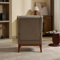 Beige High Back Upholstered Accent Chair For Living Room Bedroom Office Modern Club Armchair With Wood Legs
