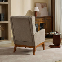 Beige High Back Upholstered Accent Chair For Living Room Bedroom Office Modern Club Armchair With Wood Legs