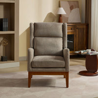 Beige High Back Upholstered Accent Chair For Living Room Bedroom Office Modern Club Armchair With Wood Legs
