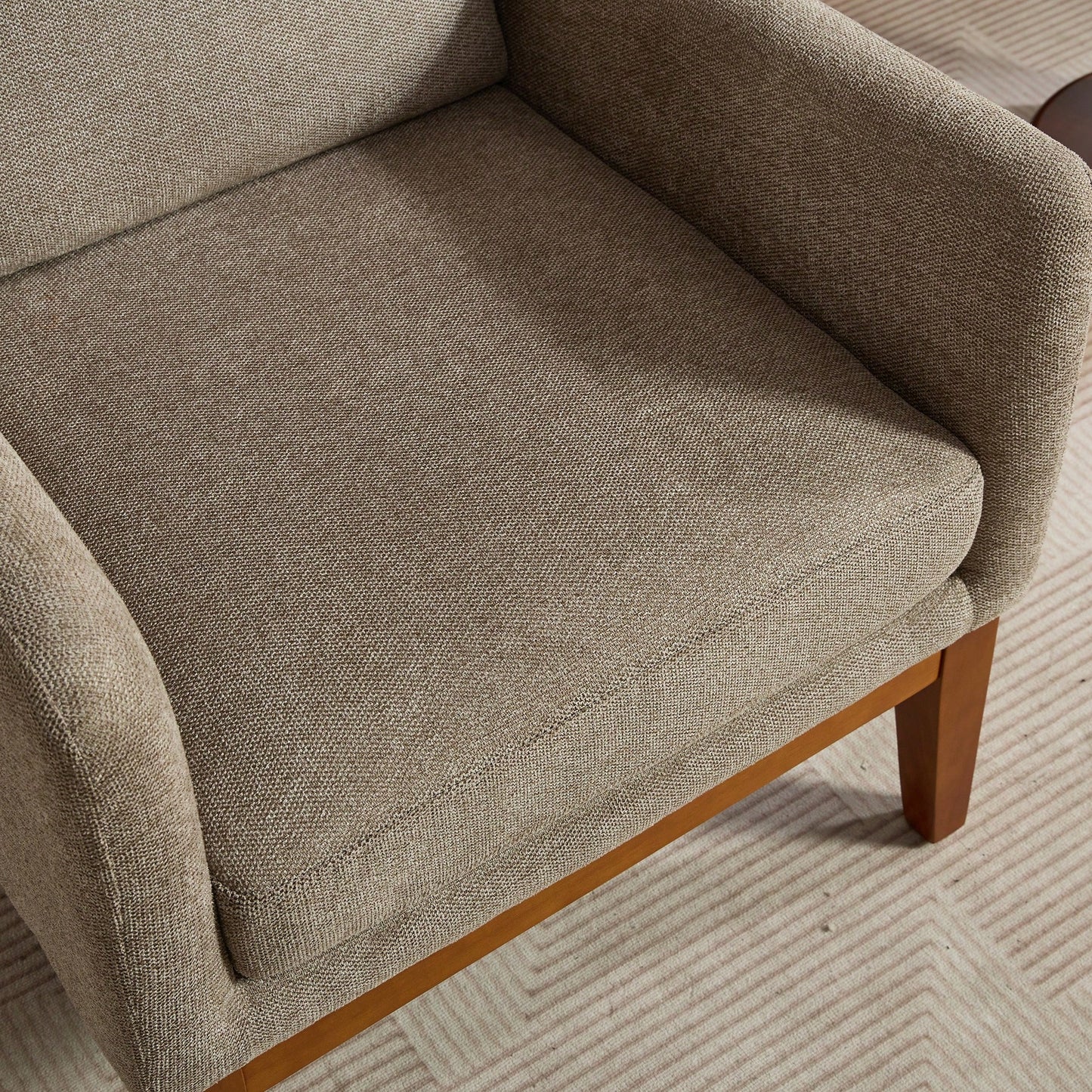 Beige High Back Upholstered Accent Chair For Living Room Bedroom Office Modern Club Armchair With Wood Legs