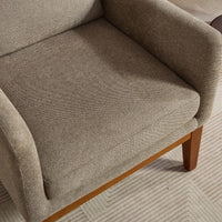 Beige High Back Upholstered Accent Chair For Living Room Bedroom Office Modern Club Armchair With Wood Legs