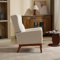 Beige High Back Upholstered Accent Chair For Living Room Bedroom Office Modern Club Armchair With Wood Legs
