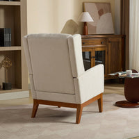 Beige High Back Upholstered Accent Chair For Living Room Bedroom Office Modern Club Armchair With Wood Legs