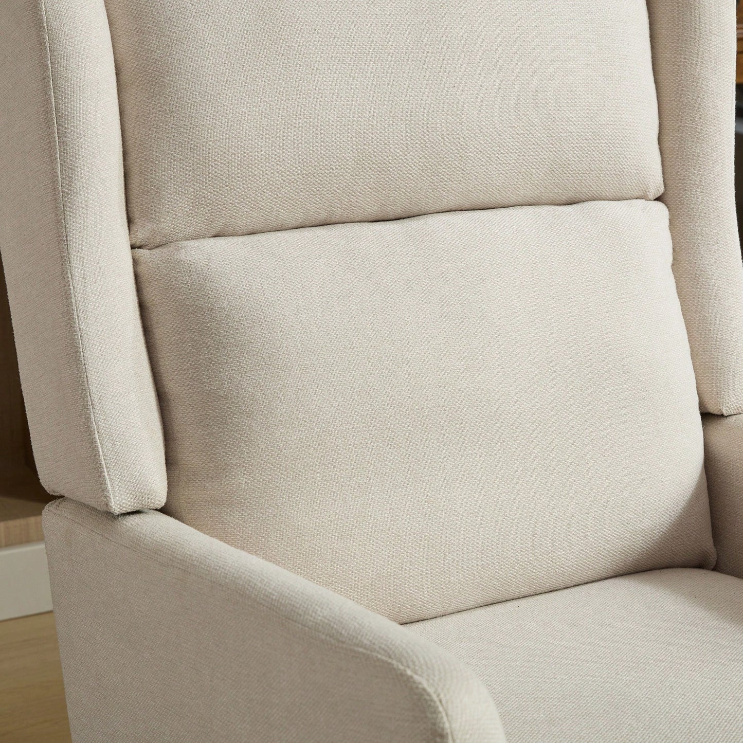 Beige High Back Upholstered Accent Chair For Living Room Bedroom Office Modern Club Armchair With Wood Legs