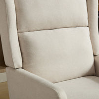 Beige High Back Upholstered Accent Chair For Living Room Bedroom Office Modern Club Armchair With Wood Legs