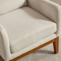 Beige High Back Upholstered Accent Chair For Living Room Bedroom Office Modern Club Armchair With Wood Legs