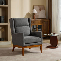 Beige High Back Upholstered Accent Chair For Living Room Bedroom Office Modern Club Armchair With Wood Legs
