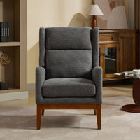 Beige High Back Upholstered Accent Chair For Living Room Bedroom Office Modern Club Armchair With Wood Legs