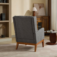 Beige High Back Upholstered Accent Chair For Living Room Bedroom Office Modern Club Armchair With Wood Legs