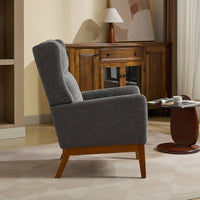 Beige High Back Upholstered Accent Chair For Living Room Bedroom Office Modern Club Armchair With Wood Legs