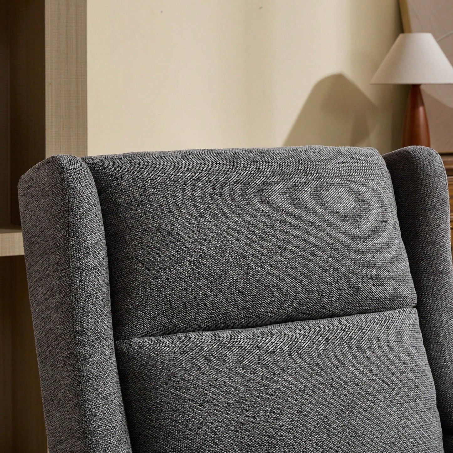 Beige High Back Upholstered Accent Chair For Living Room Bedroom Office Modern Club Armchair With Wood Legs