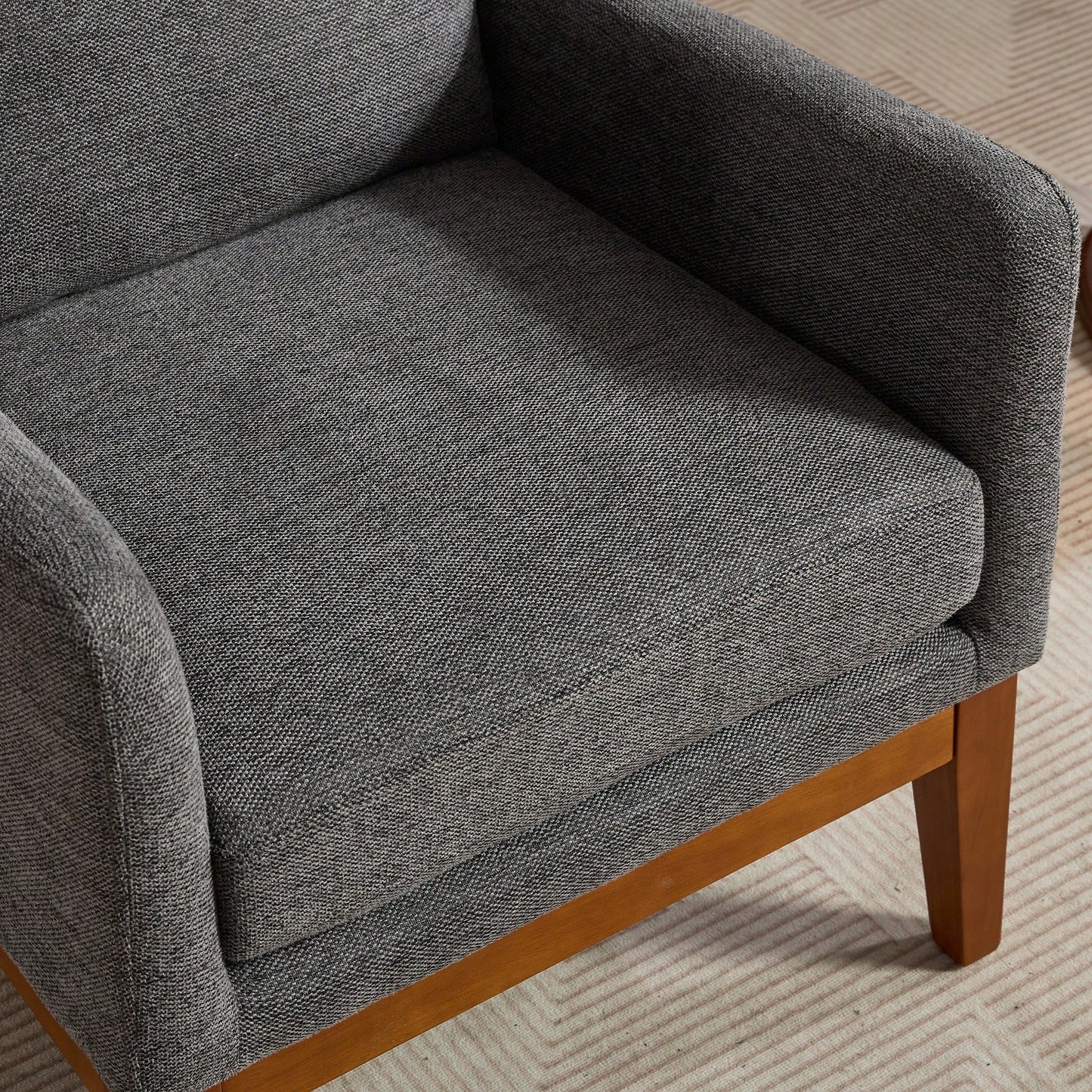 Beige High Back Upholstered Accent Chair For Living Room Bedroom Office Modern Club Armchair With Wood Legs