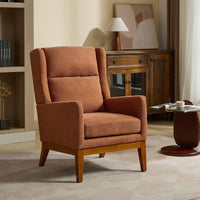 Beige High Back Upholstered Accent Chair For Living Room Bedroom Office Modern Club Armchair With Wood Legs