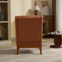 Beige High Back Upholstered Accent Chair For Living Room Bedroom Office Modern Club Armchair With Wood Legs