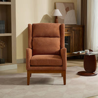 Beige High Back Upholstered Accent Chair For Living Room Bedroom Office Modern Club Armchair With Wood Legs