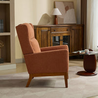 Beige High Back Upholstered Accent Chair For Living Room Bedroom Office Modern Club Armchair With Wood Legs