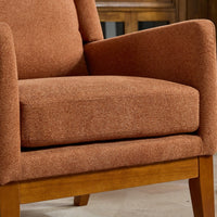 Beige High Back Upholstered Accent Chair For Living Room Bedroom Office Modern Club Armchair With Wood Legs