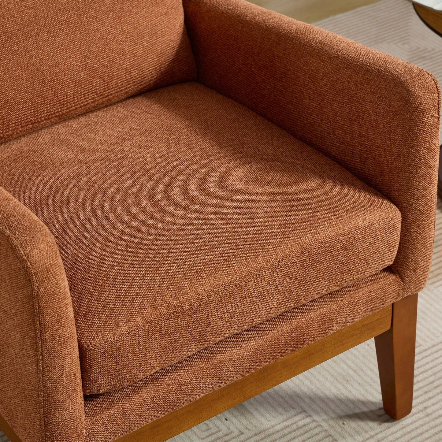 Beige High Back Upholstered Accent Chair For Living Room Bedroom Office Modern Club Armchair With Wood Legs