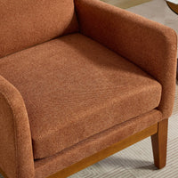 Beige High Back Upholstered Accent Chair For Living Room Bedroom Office Modern Club Armchair With Wood Legs