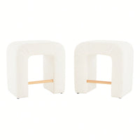 Set Of 2 Cream Boucle Stools For Kitchen Island Dining Chairs 24 Inch Height