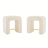 Set Of 2 Cream Boucle Stools For Kitchen Island Dining Chairs 24 Inch Height