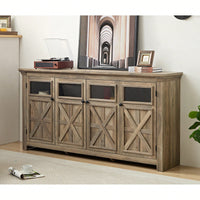 Rustic Farmhouse Buffet Cabinet with 4 Doors Adjustable Shelves Espresso Finish 68.35L x 15.35W x 34.65H for Kitchen Living Room Storage