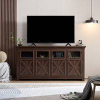 Rustic Farmhouse Buffet Cabinet with 4 Doors Adjustable Shelves Espresso Finish 68.35L x 15.35W x 34.65H for Kitchen Living Room Storage