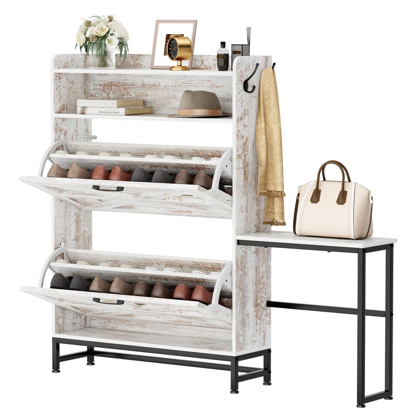 Stylish White Shoe Cabinet For Entryway And Balcony Storage With Large Capacity Shoe Rack