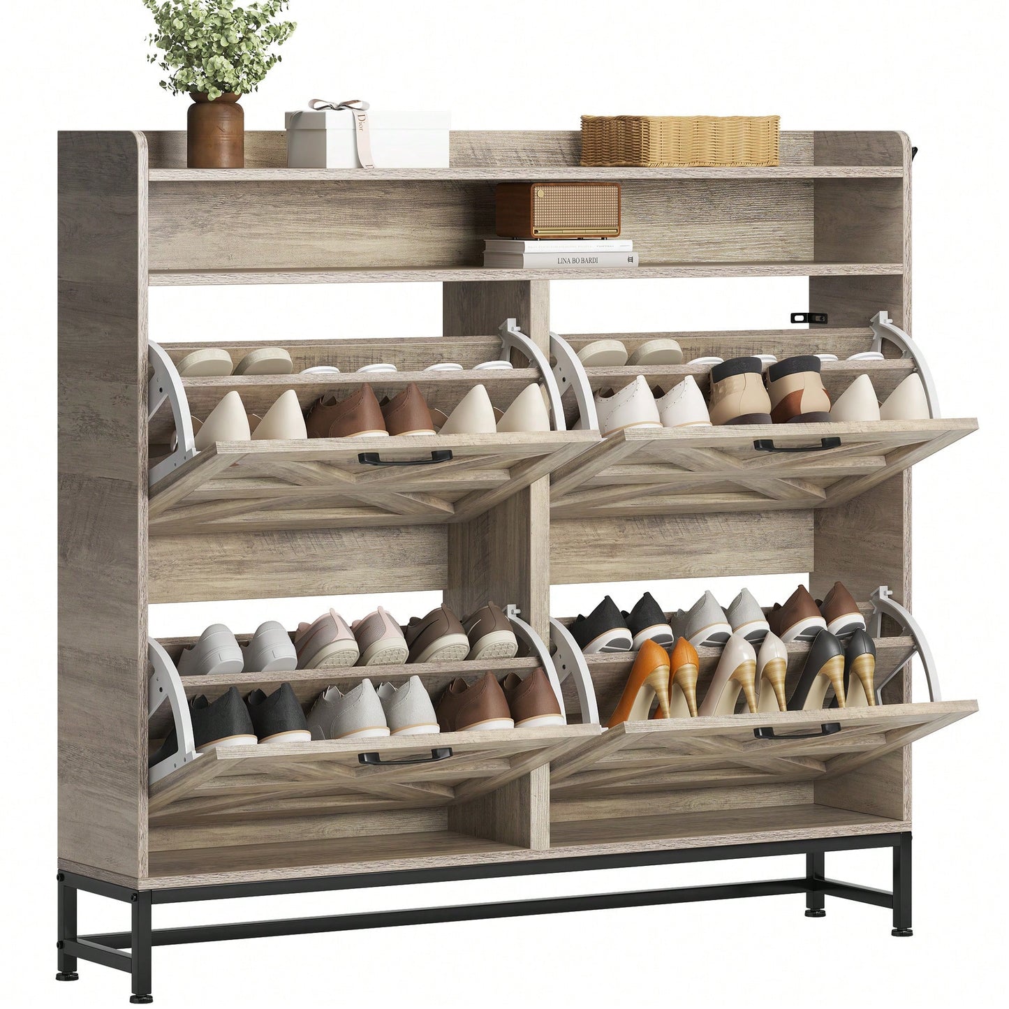 Stylish Grey Shoe Cabinet For Entryway And Balcony Storage, Large Capacity Shoe Rack For Organized Footwear