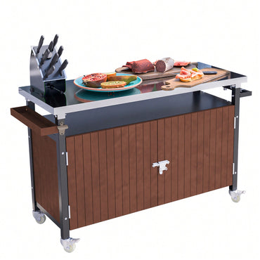 Stainless Steel Outdoor Grill Cart With Wheels, Storage, Hooks, And Spice Rack For BBQ And Patio Kitchen Island