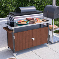 Stainless Steel Outdoor Grill Cart With Wheels, Storage, Hooks, And Spice Rack For BBQ And Patio Kitchen Island