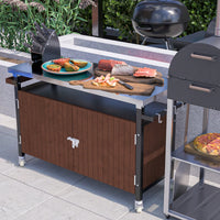 Stainless Steel Outdoor Grill Cart With Wheels, Storage, Hooks, And Spice Rack For BBQ And Patio Kitchen Island