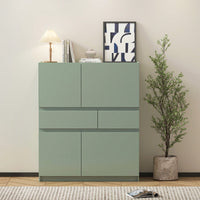 Stylish Green Wooden Storage Cabinet With 4 Doors And 2 Drawers For Organized Living Space