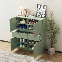 Stylish Green Wooden Storage Cabinet With 4 Doors And 2 Drawers For Organized Living Space