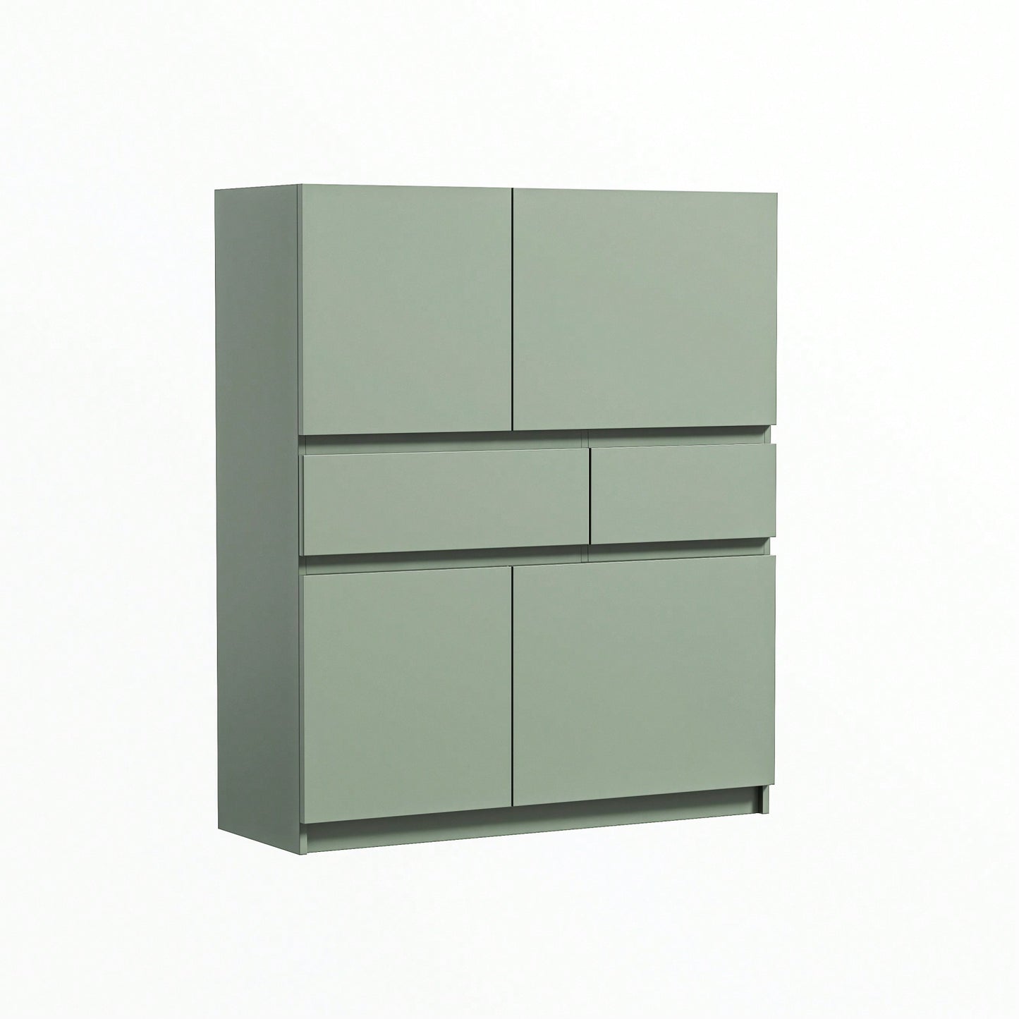 Stylish Green Wooden Storage Cabinet With 4 Doors And 2 Drawers For Organized Living Space