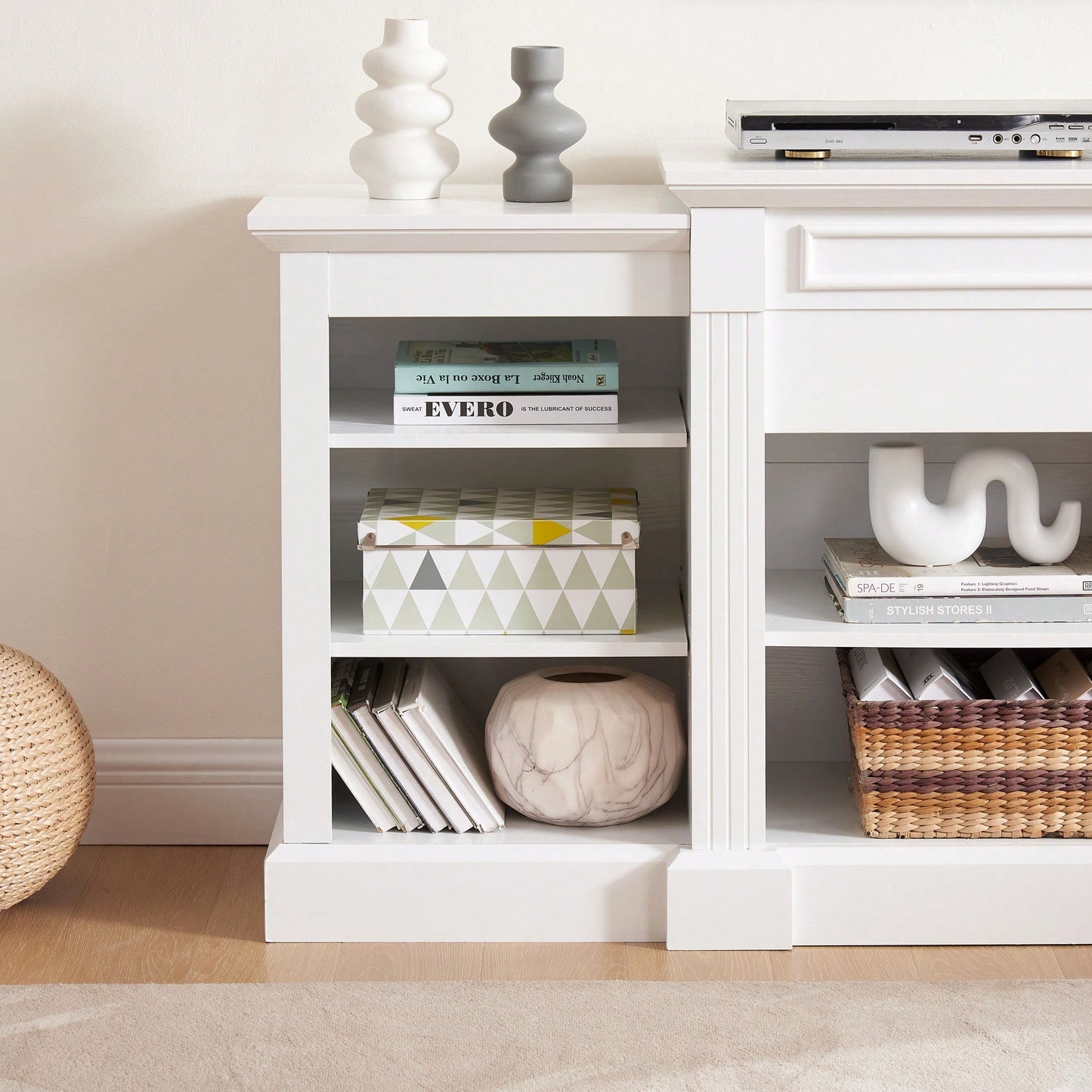 Modern White Media Console Table With Ample Storage For TV And Entertainment Center