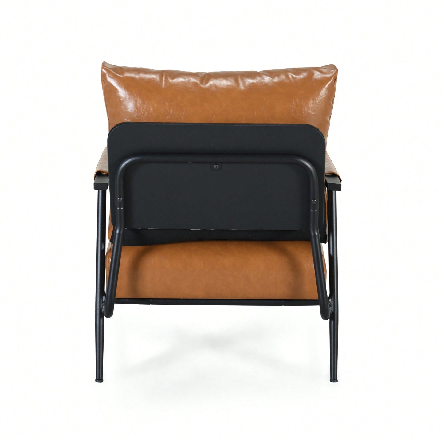 Mid-Century Modern Accent Chair With Brown Faux Leather Upholstery And Metal Frame For Living Room Bedroom Or Office