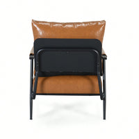 Mid-Century Modern Accent Chair With Brown Faux Leather Upholstery And Metal Frame For Living Room Bedroom Or Office